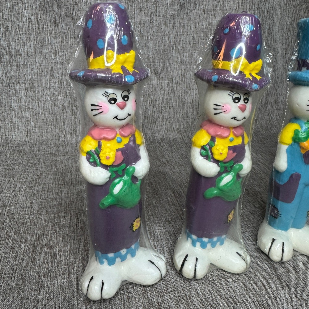 Vintage 1997 Accent International Easter Bunny Candles Set of 4 Purple Blue Wax - Picture 4 of 7